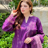 Violet Veil Premium Embroidered 3 Piece Suit