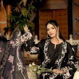 Midnight Bloom Premium Embroidered 3 Piece Suit