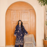 Elara Embroidered Navy Blue 3 Piece Suit