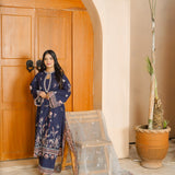 Elara Embroidered Navy Blue 3 Piece Suit